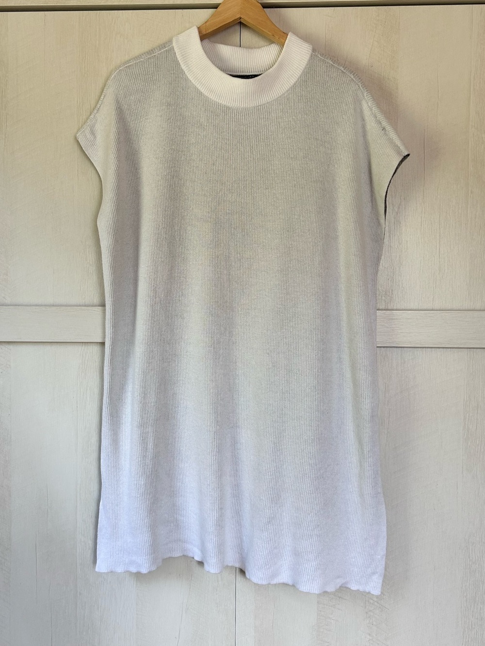 Eileen Fisher Ribbed Mock-Neck Tunic Sweater Dress M Peruvian Organic Cotton